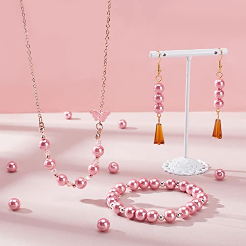 PH PandaHall 200pcs 8mm Pink Glass Pearl Beads Satin Luster Craft Pearl Bead Eco-Friendly Dyed Round Loose Spacer Beads for Earring Bracelet Necklace Jewelry Making Breast Cancer Awareness Bracelet - Image 3