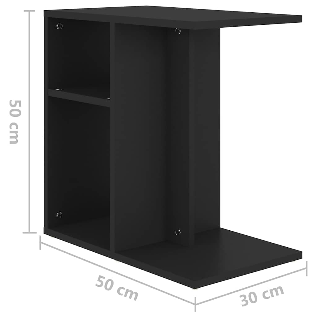 Black Side Table 50x30x50 cm Wood Based Material for Living Room Bedroom Hallway Balcony, Storage Shelf, Can Stand Horizontal or Vertical, Nightstand for Sofa Bed Lamp