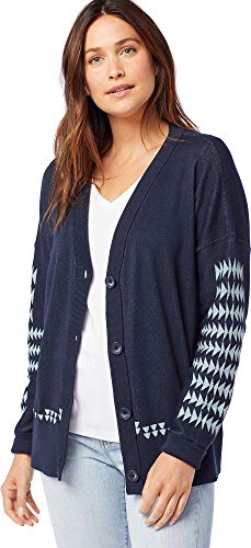 Pendleton Women's Medallion Cardigan Sweater, Midnight Navy/Dusty Aqua, Medium