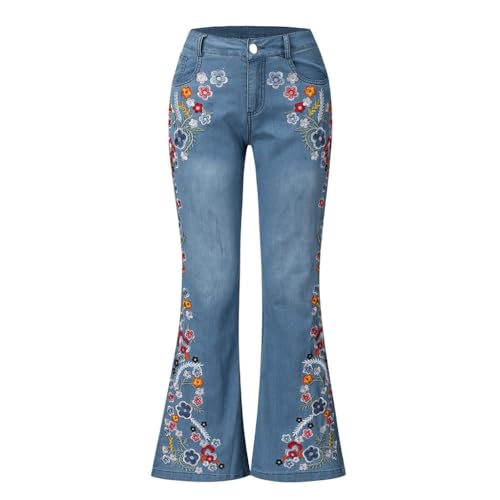Flare Jeans for Women Vintage Floral Embroidery Skinny Jeans Mid-Rise Stretchy Trendy Bootcut Y2K Denim Pants 20244