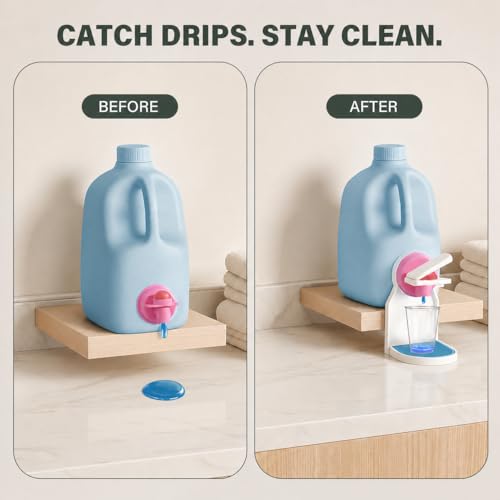 2-Pack-Laundry-Detergent-Cup-Holder-Fabric-Softener-Drip-Catcher-Easy-Press-Lever-with-Secure-Spout-Clamp-Removable-Drip-Tray-Non-Slip-Pad-Helps-Reduce-Sticky-Residue-and-Keep-Washer-Cleaner