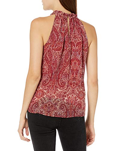 Ramy Brook Women's Loretta Paisley Sleeveless Blouse, Blush/Red Combo, Large #TOP2