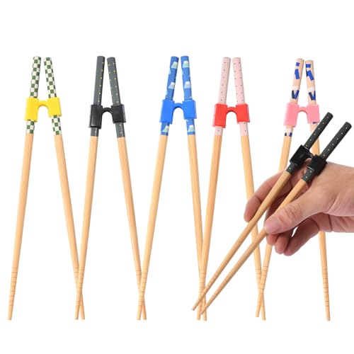 5 Pairs Reusable Learning Chopsticks, Children And Adults Training Chopsticks Set , With Assistant Trainer, Suitable For Beginners, Easy To Hold,Dishwasher Washable (8.86 Inches)