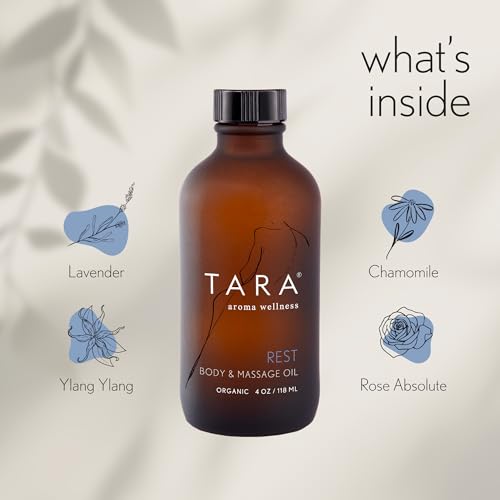 Image of TARA Spa Therapy Rest Body & Massage Oil - Premium Organic Oil for Deep Relaxation & Rest, 100% Pure Essential Oils, Lavender, Chamomile & Sandalwood, 4 oz