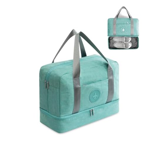 FANDARE Sportväska resväska axelväska handbagage weekender ryggsäck kvinnor män för övernattning strandhandväska kosmetikväska utomhus camping simning träning med skor avdel, Grön, L,