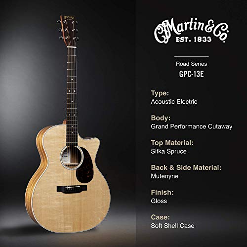 Martin Guitar Road Series Gpc-13E Acoustic-Electric Guitar With Gig Bag, Sitka Spruce And Mutenye Wood Construction, Gpc-14 Fret Cutaway And Performing Artist Neck Shape With High-Performance Taper #TOP4