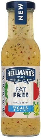 Hellmann's Fat Free Vinaigrette vegan salad dressing with only 7 calories per serving for salads and grain bowls 250 ml
