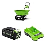 Greenworks G40GC Chariot de Jardin électrique autotracté 106L/100kg, basculement Facile, sans Batterie/Chargeur + Batterie 40V 5Ah G40B5 + Chargeur 40V 2A G40C