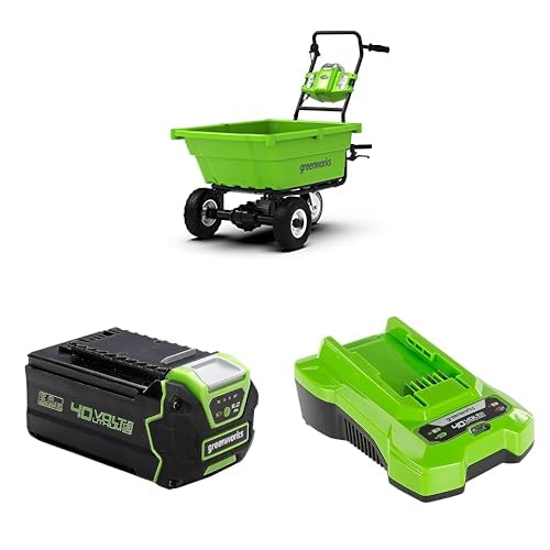 Greenworks G40GC Chariot de Jardin électrique autotracté 106L/100kg, basculement Facile, sans Batterie/Chargeur + Batterie 40V 5Ah G40B5 + Chargeur 40V 2A...