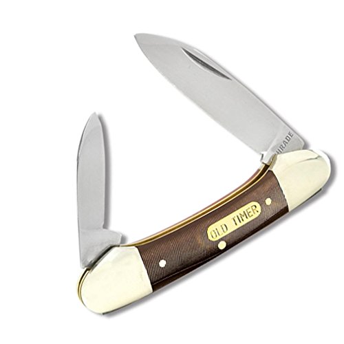Old Timer 1011OT Small Canoe 5.2in S.S. Traditional Folding Knife with 2.2in Drop Point Blade and Sawcut Handle for Outdoor, Hunting, Camping and EDC