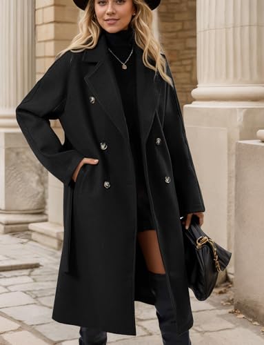 SEAUR Women's Classic Double-Breasted Trench Coat Wool Blend Lapel Pea Coat Mid Long Fall Winter Jacket Outwear3