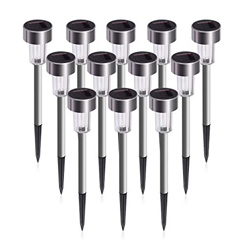 Solar Lights Outdoor, 12Pack Outdoor Solar Lights - Waterproof, Stainless Steel Solar Garden Lights, LED Solar Powered Pathway Lights Landscape Lighting, Perfect for Lawn, Yard, Driveway & Walkway