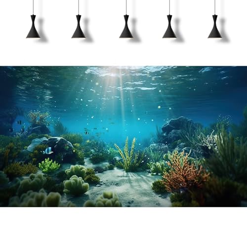 Image of Under The Sea Aquarium Background Deep Sea Coral Reef Fish Tank Background Underwater Rock Aquatic Plants Sunray Terrarium Backgrounds Tropical Fish Deep Ocean Floor Fish Tank Backgrounds 24x12in