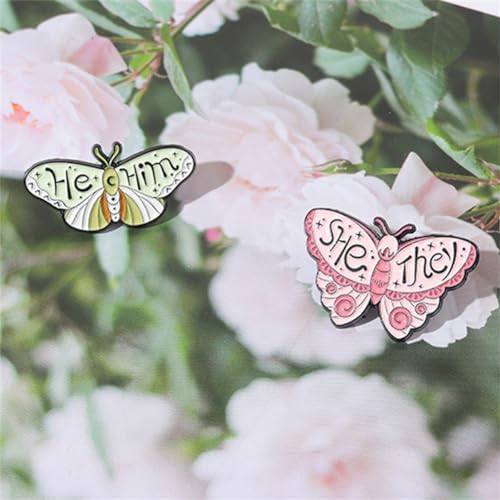 Image of 5PCs Pronouns Cute Butterfly Pin She They /He Him /They Them /She Her /He They Gender Enamel Pin Set Identity Bulk Pins for Pride Parade Daily Wear Lapel Hat Backpack Women Girls Jewelry Gift