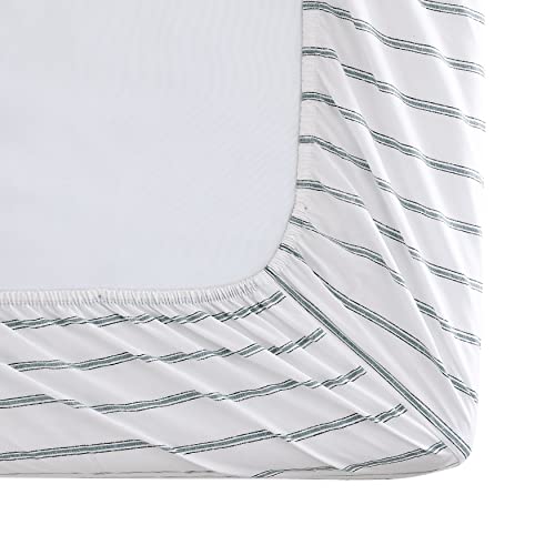 Image of Stone Cottage - King Sheets, Cotton Percale Bedding Set, Crisp & Cool Home Decor (Trenton Stripe Green, 4 pcs, King)
