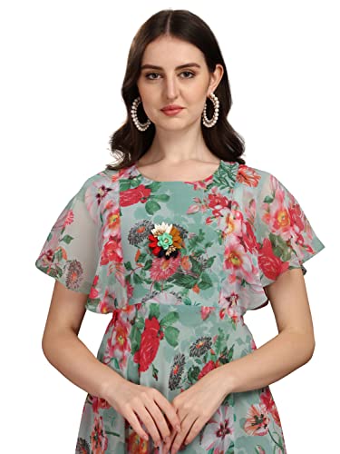 Image of Fashion2wear Women's Georgette Floral Digital Print Short Sleeve Full-Length Fit & Flare Long Gown Dress for Girls (LN-X9TQ-MN1D)