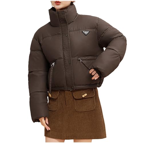 Womens Cropped Puffer Jacket Fashion Short Quilted Jacket Teen Girl Cute Puffy Bubble Coat Winter Warm Down Outerwear