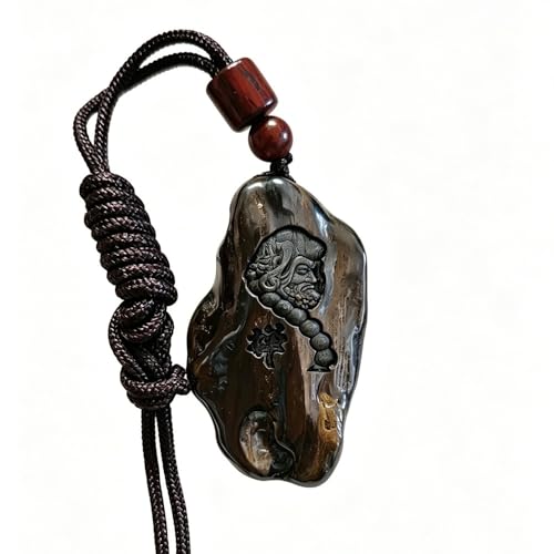 Natural petrified wood pendant, hand-carved from stone, high-energy petrified wood "soothing stone," traditional amulet, auspicious pendant for wealth and good fortune, spiritual guardian item.(H)