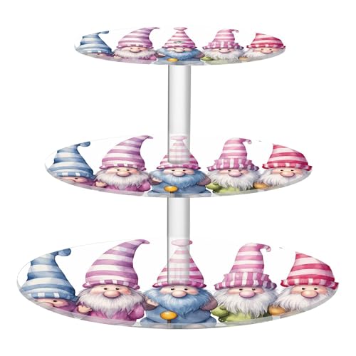PYBUG Cute Gnome 3 Tier Acrylic Cupcake Stands Tower,Dessert Table Display Set for Tea Party,Wedding,Birthday, Baby Shower