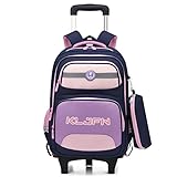 Mochila de Rodinhas Infantil em Tecido Oxford Impermeável e com Grande Capacidade para Estudantes de 6 a 12 Anos - Modelo de Duas Rodas (Azul+roxo)