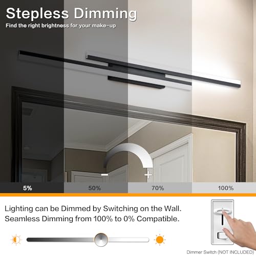 Image of PRESDE 48 Inch Bathroom Light Fixtures Black Vanity Light Bar LED Modern Bath Lighting Over Mirror 5CCT
