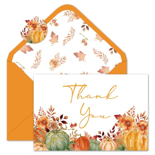 Cartes de remerciement d'automne vierges en vrac 10,2 cm avec enveloppes citrouille