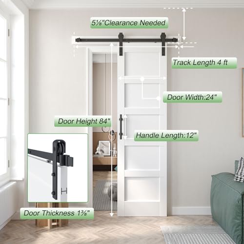 Image of Fredbeck 24x84 inch White Sliding Barn Door with Hardware,PVC,MDF,5-Panels | with 4FT Sliding Door Hardware Kit Included & Handle,Solid ,DIY Assembly,Interior ,Modern