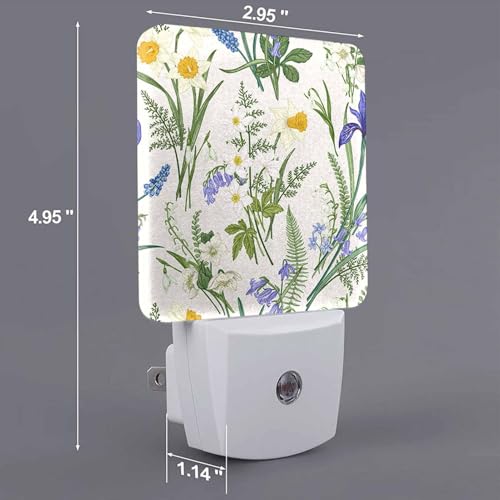 Image of LED Night Light,Vintage Floral Pattern LED Night Light Plug into Wall with Dusk to Dawn Light Sensor White Energy Efficient Nightlight for Bedroom Bathroom Hallway Living Room Kitchen