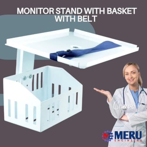 Image of Patient Monitor Wall Mount Stand With Basket and Belt, Compatible All Multipara Patient Monitors. ICU, OT, CLINIC, OPD, Microbiology Labs (PACK OF 2)