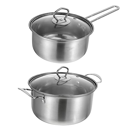 YJKKZQLB 2Pcs Soup Pot Frying Pan Set with Lids Pots Set Saucepan Stove Stainless Steel Stew Pot Steamer Pan Set Kitchen Cooking Pan Stainless Steel Pot