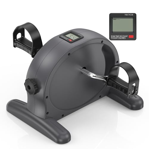 RYGEO Mini-Pedal-Trainer Fahrrad Tragbarer Pedal-Trainer Beine und Arme Fitness-Radfahren mit LCD-Display für Senioren-Reha, Unter-Schreibtisch-Fahrrad Grau