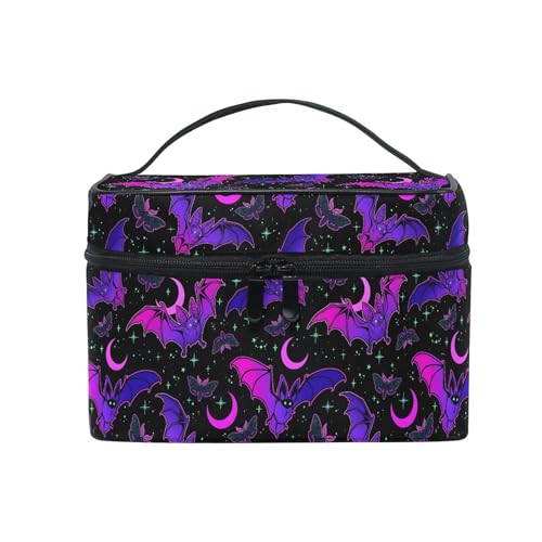 Mnsruu Goth Makeup Bag, Purple Bat Gothic Butterfly Makeup Organizer Bags Toiletry Bag Box Travel Cosmetic Bag Make Up Train Case for Women Teen Girl Ladies
