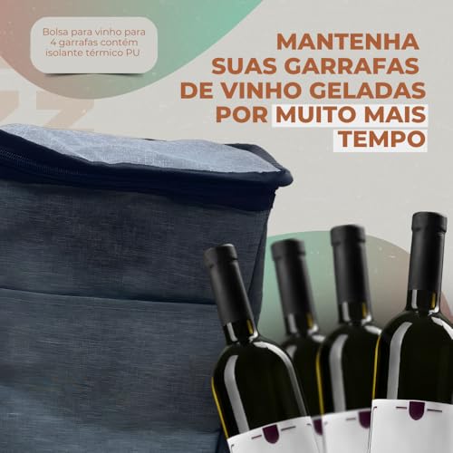 Bolsa Térmica para Vinho com 4 Compartimentos - Mantenha Suas Bebidas Frescas e Organizadas em Qualq