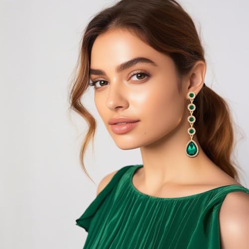 Rhinestone Statement Long Dangle Earrings for Women,Vintage Wedding Bridal Elegant Crystal Chandelier Teardrop Earrings Costume Jewelry for Prom Party3