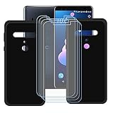 DQG Funda para HTC Exodus 1 + 4 Piezas Vidrio Protector de Pantalla Cristal Templado Film, 2-Pack Negro Suave TPU Silicona Cover Carcasa Caso Case para (6.0')