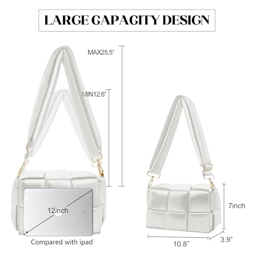 Image of Shoulder Bag Lightweight Puffer Tote Crossbody Bag Handwoven for Women | waterproof nylon, durable, soft padded texture, versatile for travel, work, weekend, everyday, adjustable strap