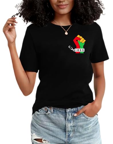 Ithalt Juneteenth Shirts for Women African American Freedom T-Shirt Black History Tshirt June 19th 1865 Tee Tops(Black1, Large)