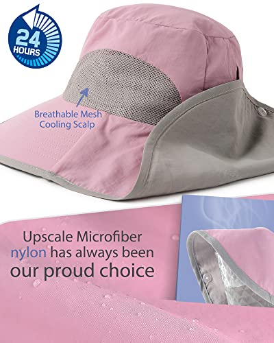 Camptrace Wide Brim Upf 50+ Uv Protection Hiking Sun Hats Fishing Gardening Hats With Large Neck Flap For Womens Mens Nylon, Pink #TOP1