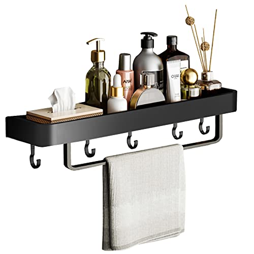 Biutimarden Estantería de Ducha Blanco Multifuncional Sin Taladrar con Desmontable Toallero y 5 Ganchos Aluminio Montado Accesorios Baño Para la Cocina o Baño(40CM Negro) Cover