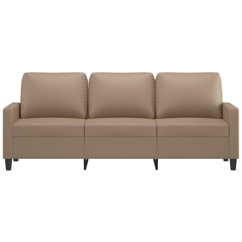 Divano a 3 posti, in similpelle marrone cappuccino, con struttura in metallo, 198 x 77 x 80 cm, imbottito, per soggiorno e camera degli ospiti, comodo, robusto, facile da pulire