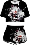 YIMIAO Haikyuu Anime Crop Top T-Shirts und Shorts Sport-Set Karasuno für Mädchen und Frauen 3D Drucken Kageyama Sommer Casual Kurzarm Kurze Hose(S)