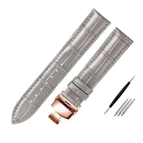 HMFang グレー本革時計バンド 16 ミリメートル 18 ミリメートル 20 ミリメートル 22 ミリメートル 21 ミリメートル牛革時計ストラップグレー色のブレスレットソフト腕時計バンドベルト(Grey rose buckle,19mm)