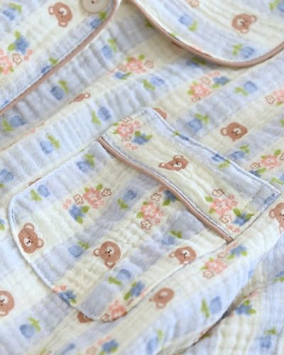 Womens Cute Pajama Set Short Sleeve Button Up Shirt and Shorts 2 Piece Cotton Pj Sets4