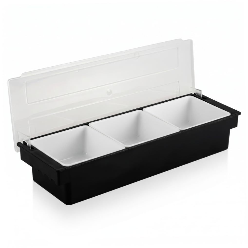 Bemonew Condiment Tray, Food-Grade Pp Vegetable & Condiment Caddy with Removable Grids & Carry Handles for Bar, Home, Party, Celebration, 3 Grid