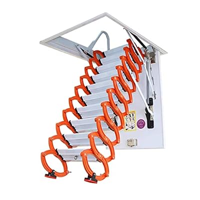 VNABO Ladders Wall Mounted Attic Telescopic Ladder Home Invisible Insulated Steel Scissors Attic Step Ladders Manual Folding Ladder Household or Outdoor