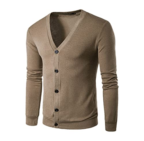 Cardigan tricot col v homme coupe ajustée vêtement automne hiver gilet décontracté marron M