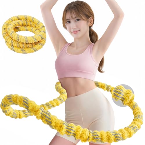 フラフープ ダイエット用 人気【15db静音・腰に優しいソフト設計】 ソフト フラフープ 折りたたみ式 : 柔らかい スプリング 有酸素運動 ダイエット器具 ポリエステル素材 脂肪燃焼 筋トレ 腹周り 痩せる ウエスト引き締め 室内 大人・子供兼用 イエロー×ブルーの商品画像（Amazon）