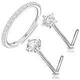 HZHSGLY Titanium Nose Ring 3 PCS Set Hypoallergenic Body Piercing, 20G 8mm Nose Hoop and 2 L-Shaped Nose Studs, Helix Piercing Jewellery for Women Men