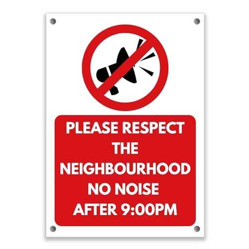 Image of LP Lifestyle No Noise After 9PM Sign – Durable Waterproof Weatherproof Rust-Free PVC Sign, Please Respect the Neighbourhood Quiet Hours Sign No.451 (A4 (210mm x 297mm) – Holes)