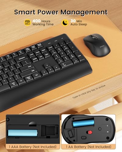 seenda Wireless Bluetooth Keyboard and Mouse Combo, COE200 Ergonomic Wireless Keyboard Mouse with Wrist Rest, Multi-Device Connection, Full-Size, Compatible for Computer/Laptop/Mac/MacBook, Black - Thumbnail 4